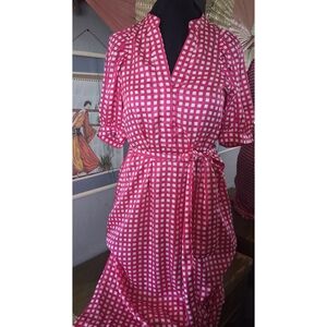 Ann Taylor Red Checkered Midi Dress